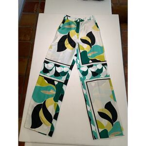 ZARA Printed Wide Leg Pants – Abstract Green Floral Satin (XS)